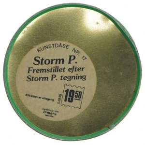 Tin container with Danish theme fra Irma (str. Ø. 11,5 cm. længde. 15 cm)