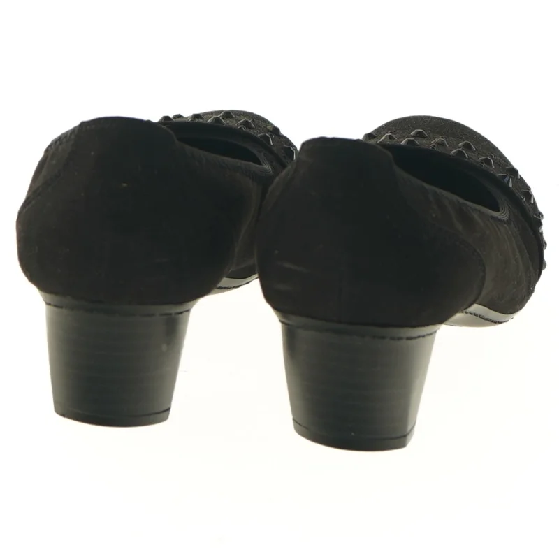 Sorte damesko med hæl og pynt fra Sprox (str. 37 )