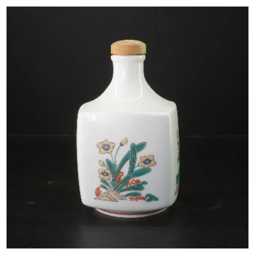 Porcelænsflaske med korklåg og blomstermotiv (str. 20 cm)