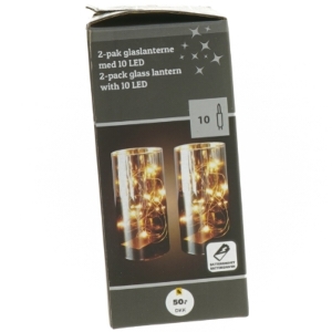 2-pak glaslanterne med LED fra Netto (str. 15 cm. 2 styk)