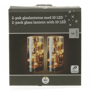 2-pak glaslanterne med LED fra Netto (str. 15 cm. 2 styk)