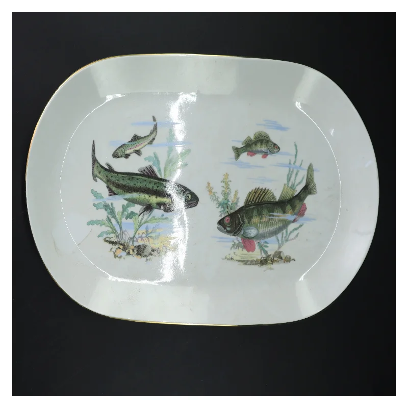 Porcelænsfad med fiskemotiv fra Kahla (str. 37,5x22,5 cm)
