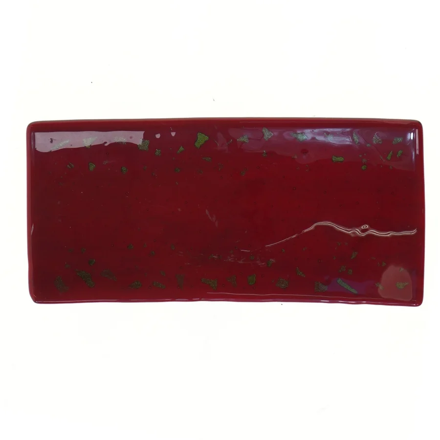 Rødt glasfad (str. 31,5x15 cm)