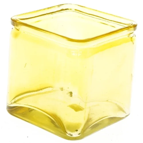 Kvadratisk gul glasvase (str. 12x12x12 cm)