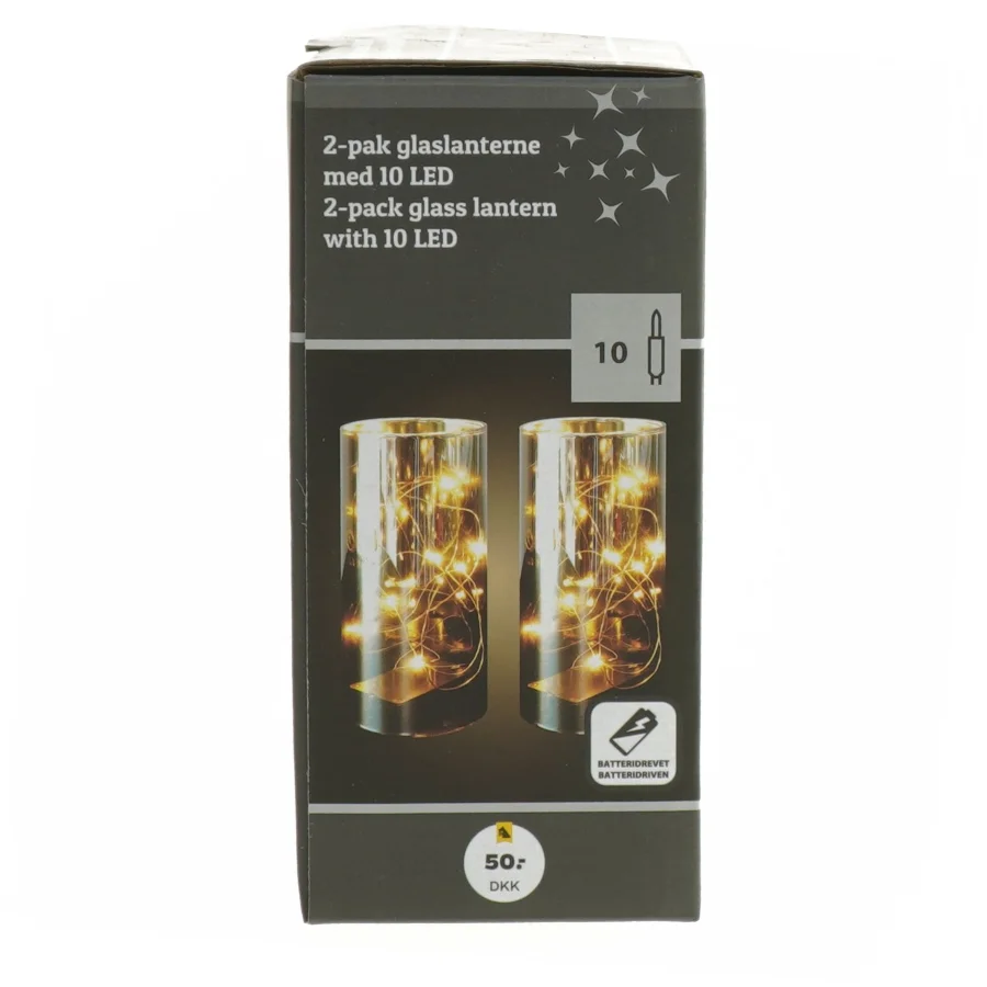 2-pak glaslanterne med 10 LED fra Netto (str. 15 cm. 2 styk)