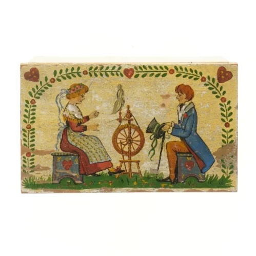 Dekorativ trææske med håndmalet motiv (str. 23,5x14 cm)