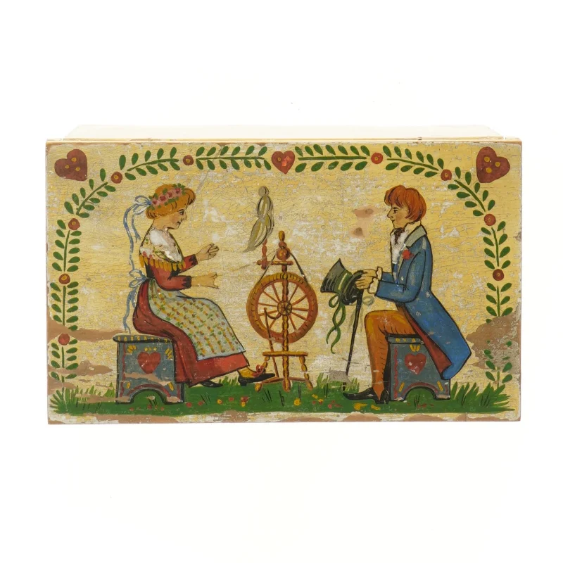 Dekorativ trææske med håndmalet motiv (str. 23,5x14 cm)