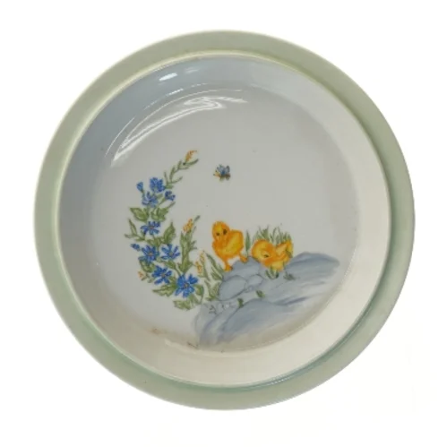 Dekorativ skål med kyllingemotiv fra Suisse Langenthal (str. Ø 26,3 cm)
