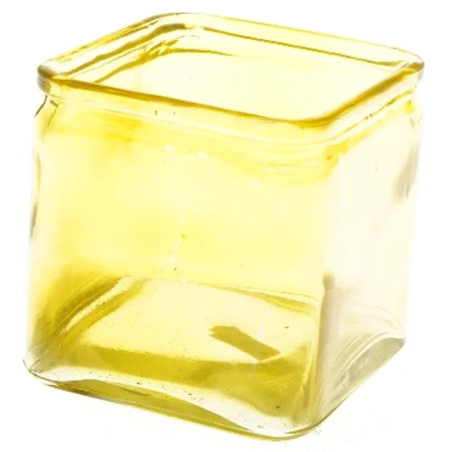 Gul firkantet glaskrukke (str. 12x12x12 cm)