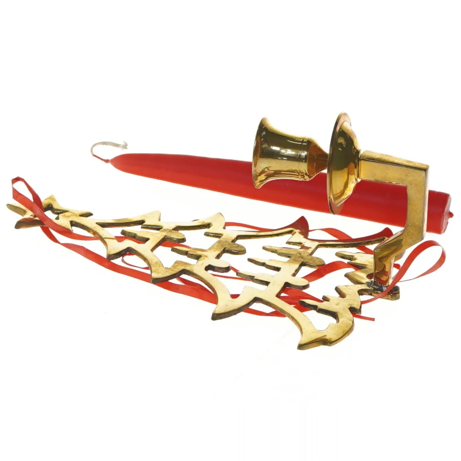 Juletræslysestage med rød stearinlys (str. 20,5x16 cm)