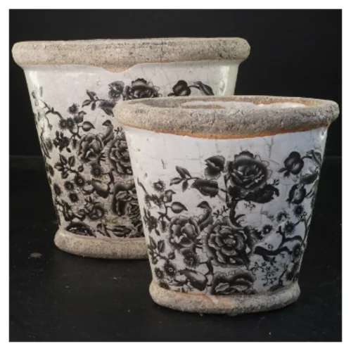 Blomsterpotter med blomstermønster (str. 19x22&14,5x16 cm)