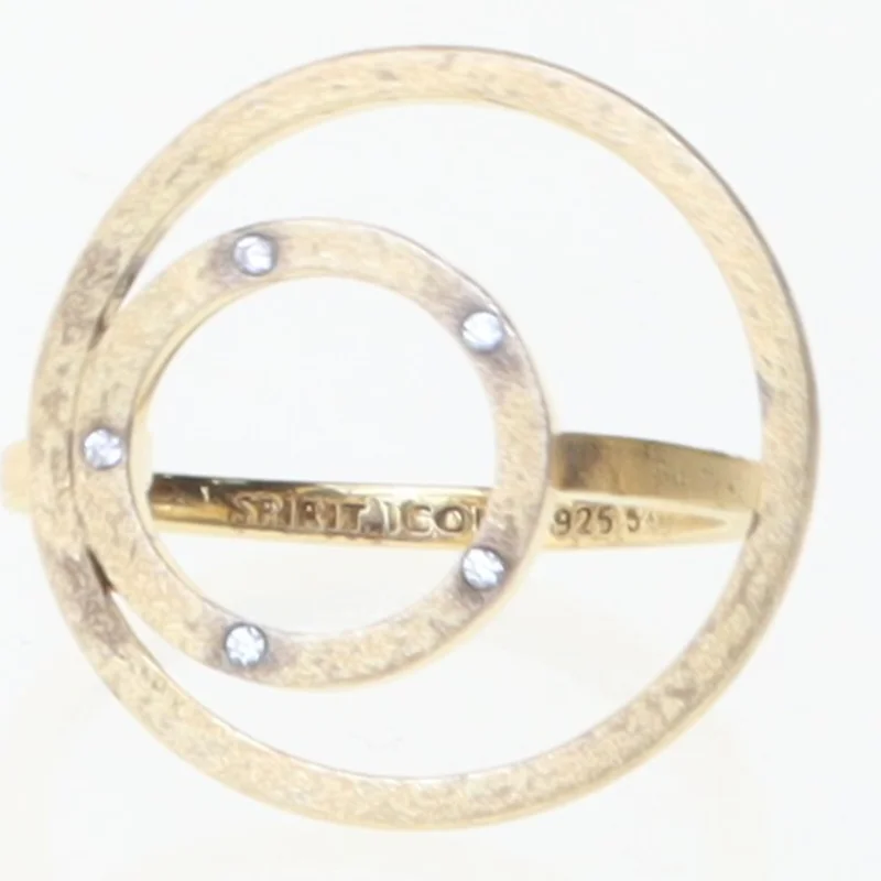 Guldring med diamanter i sterling sølv (str. 54 mm)