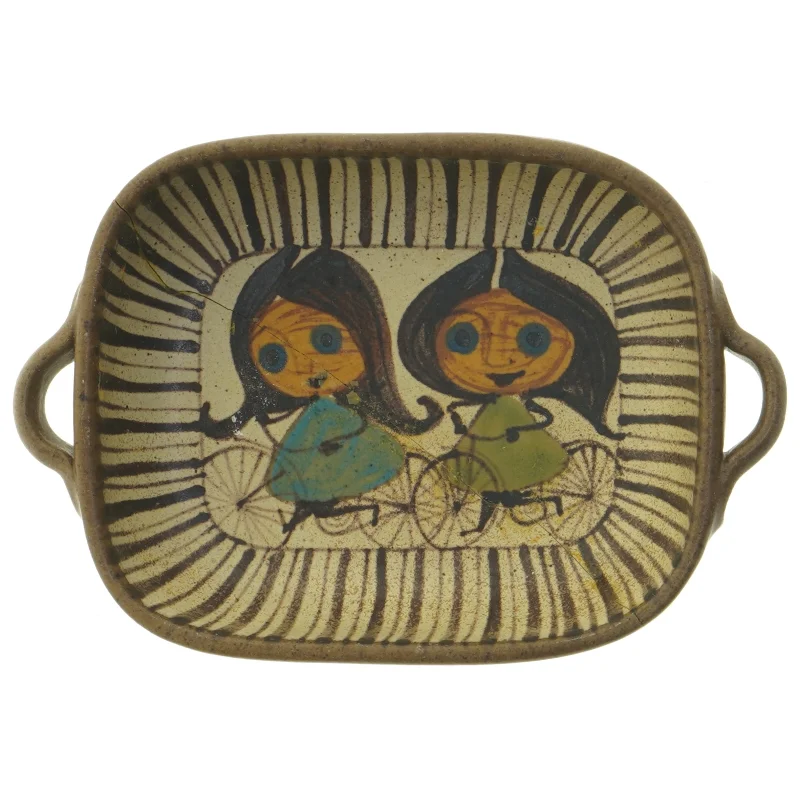 Keramisk fad med håndtag fra Dybdahl (str. 18x14,5 cm)