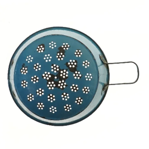 Blå emalje si med håndtag (str. Ø 22 cm)