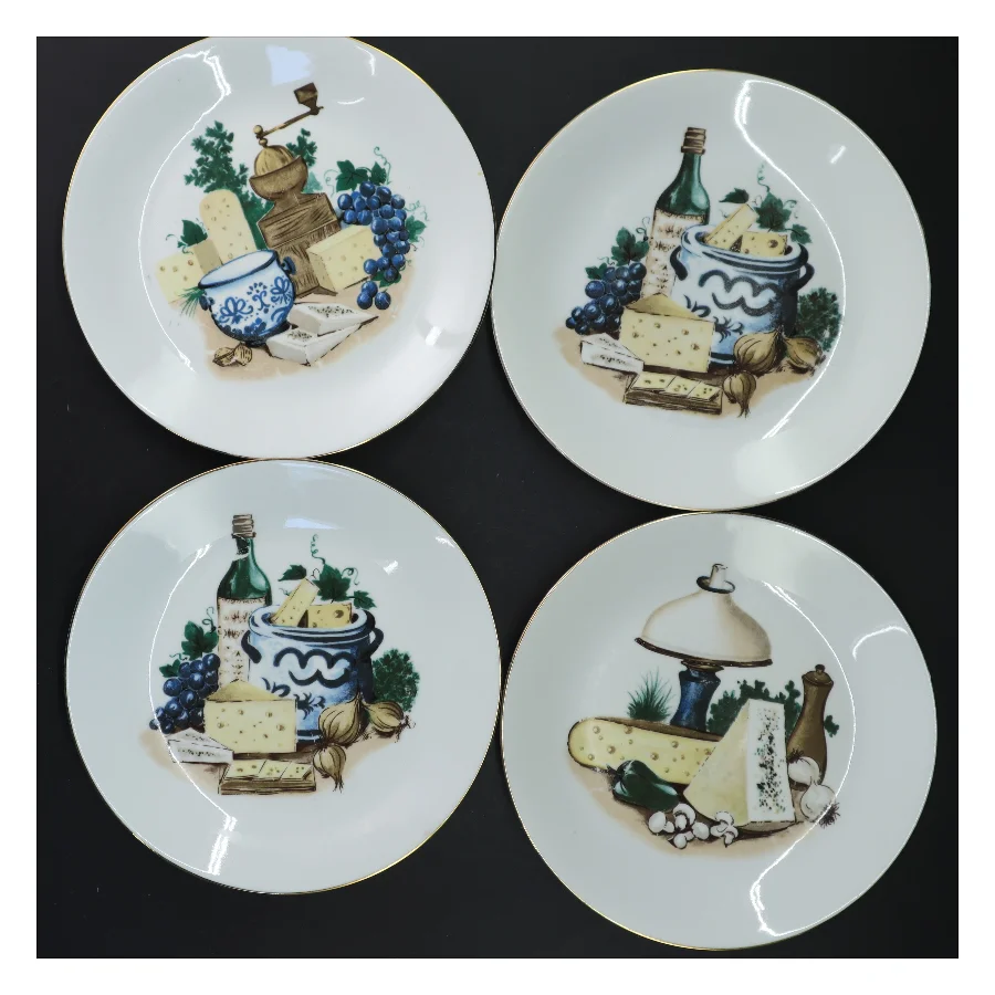 Sæt af dekorative tallerkener med ostemotiv (str. Ø 19 cm)