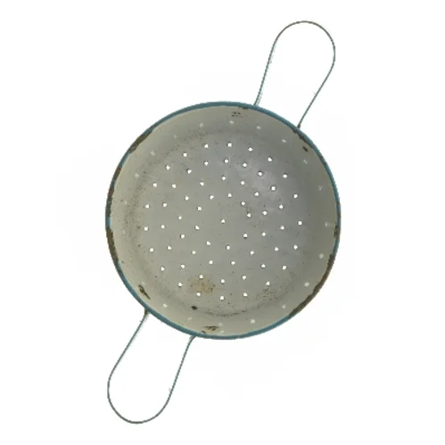 Blå emaljeret si med hank, madam blå emalje (str. Ø 19 cm)