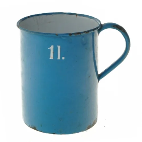 Blå emaljekrus (str. Ø 11 cm længde 13,5 cm)