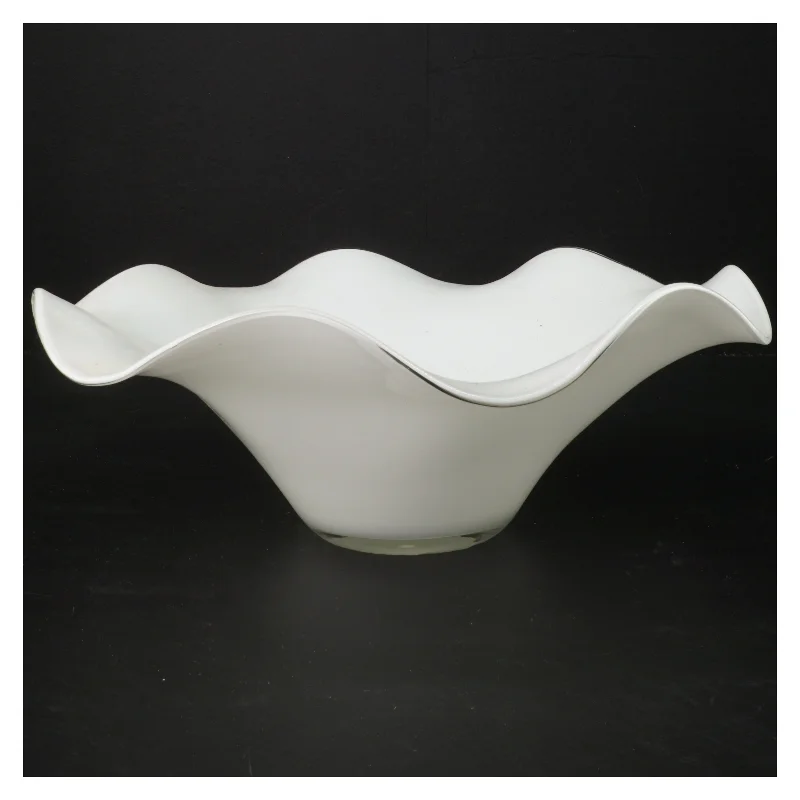 Hvid dekorativ glasskål (str. Ø 30,5 cm)