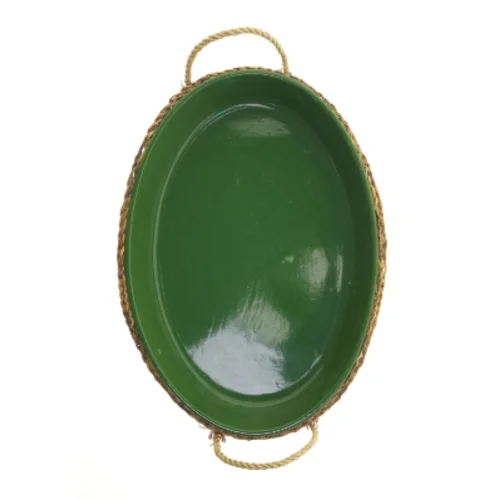 Stor oval pyntebakke med flettet kant og håndtag (str. 43x32 cm)