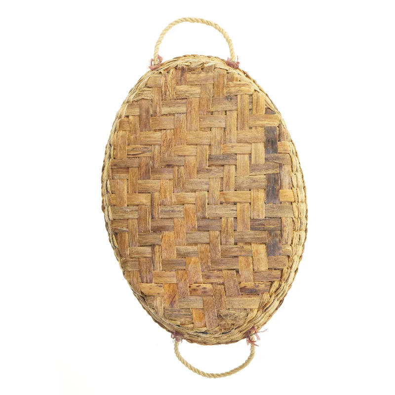 Stor oval pyntebakke med flettet kant og håndtag (str. 43x32 cm)