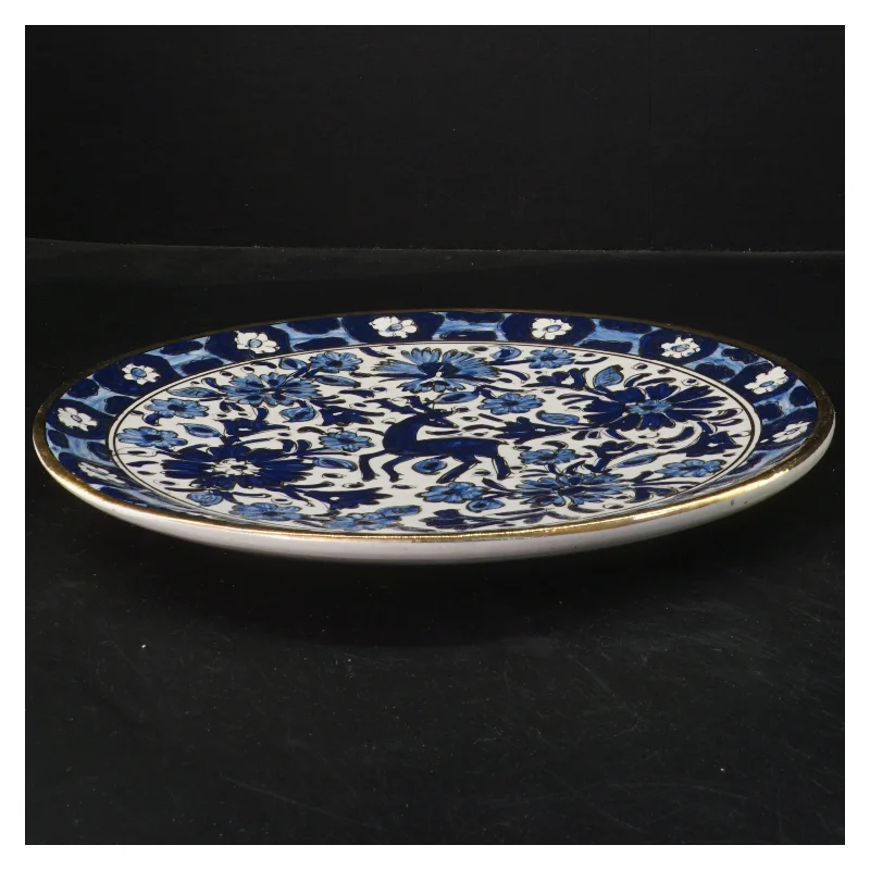 Dekorativ porcelænstallerken med blåt mønster (str. Ø 27 cm)