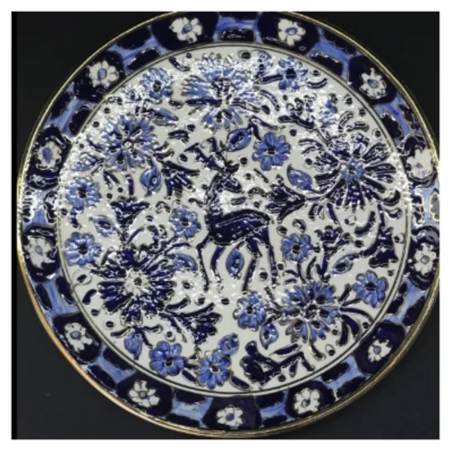 Dekorativ porcelænstallerken med blåt mønster (str. Ø 27 cm)