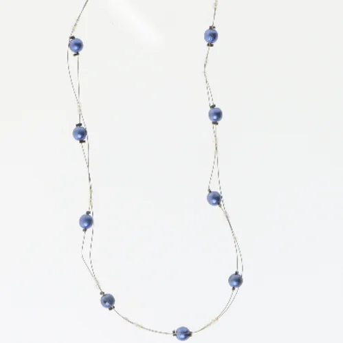 Perlekæde med blå perler (str. 40 cm)