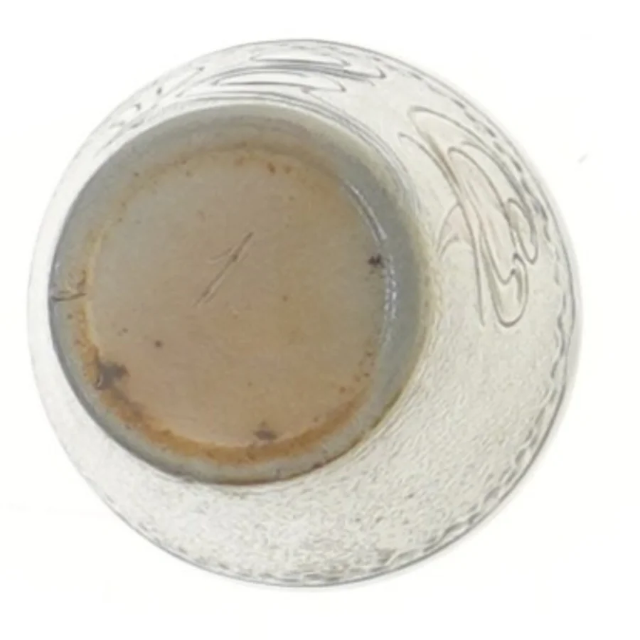 Keramikvase med blå dekoration (str. Ø 7 cm længde 8 cm)