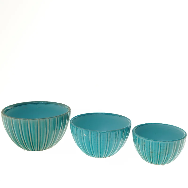 Sæt med 3 turkise skåle fra I. C. Lauvring (str. Ø 20-15 cm)