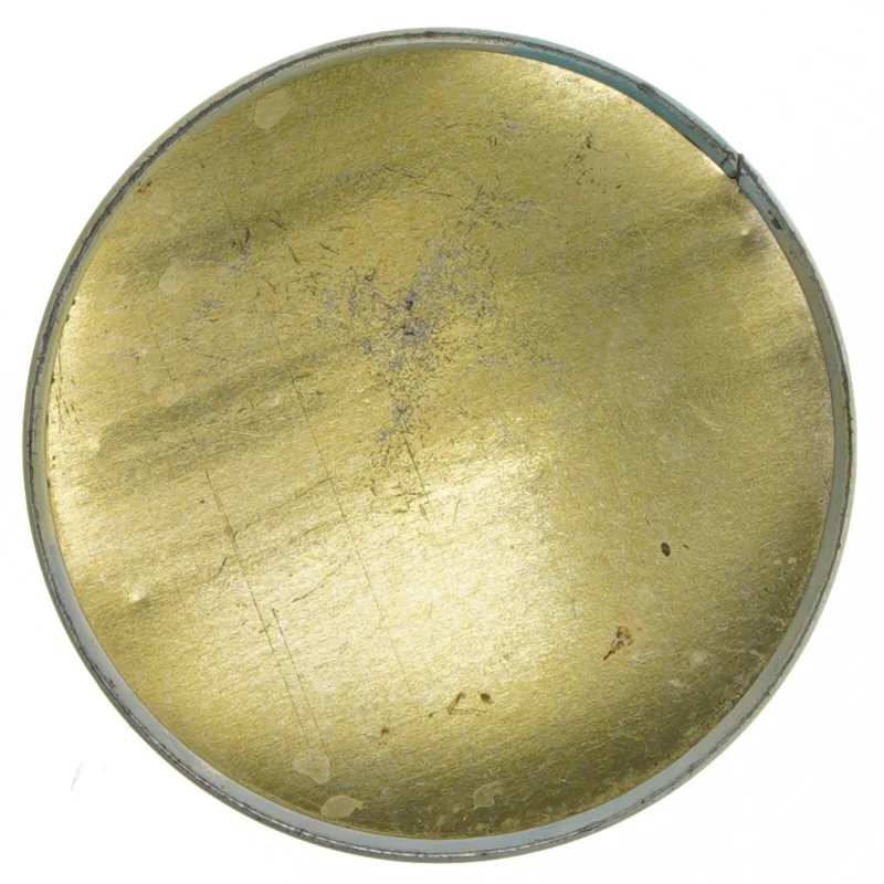 Malet metaldåse med landskabsmotiv (str. Ø. 11 cm. længde. 15 cm)