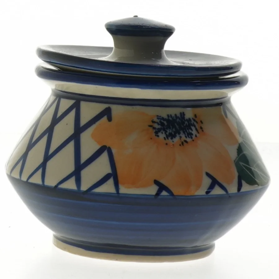 Keramik krukke med låg (str. 10x12,5 cm)