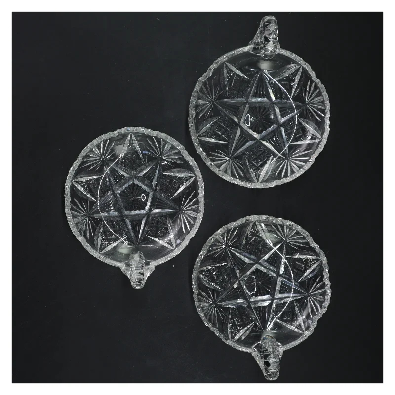 Krystal skåle med håndtag (str. 3 stk Ø 12 cm)