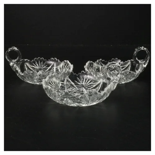 Krystal skåle med håndtag (str. 3 stk Ø 12 cm)