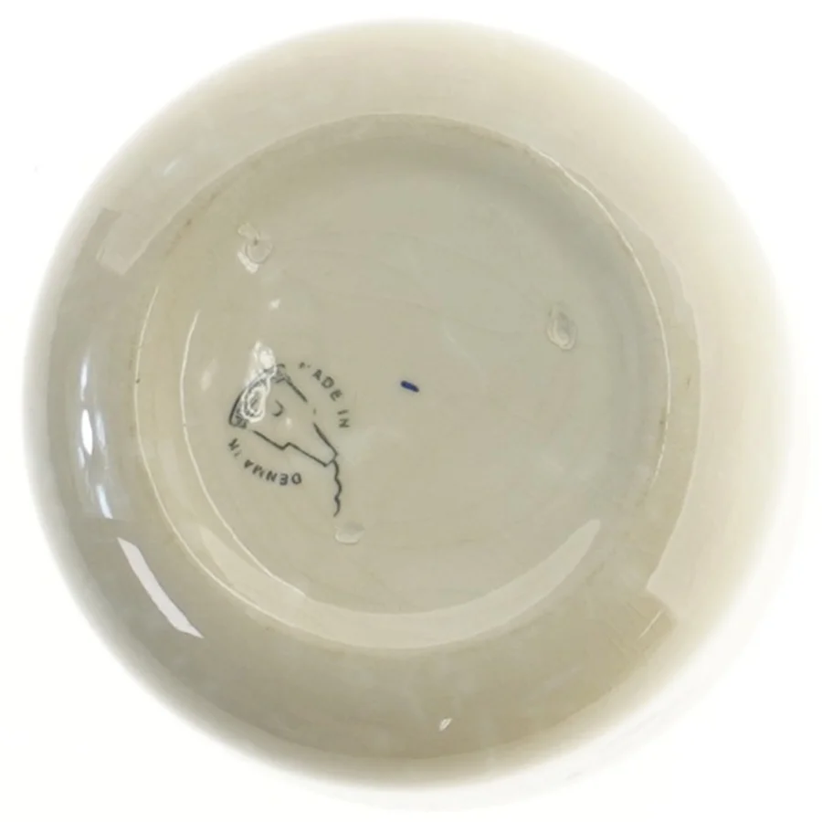 Keramik krukke med trælåg fra Knabstrup (str. Ø 13x8,5 cm)