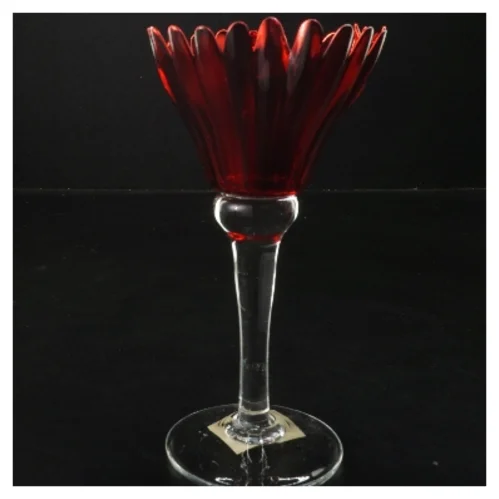 Dekorativ lysestage i glas med rød top fra Krifon (str. 11x20 cm)