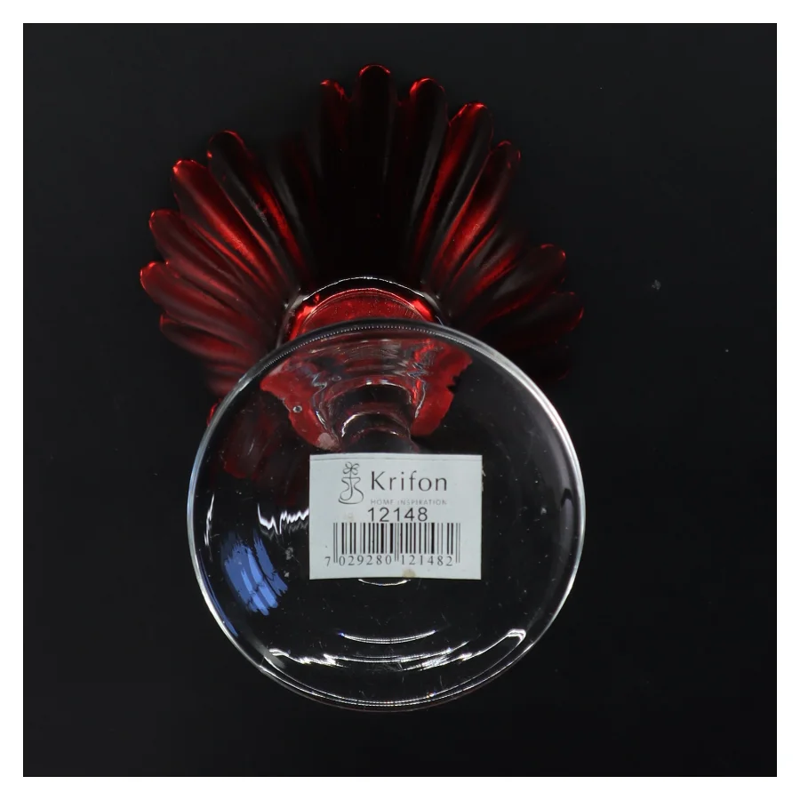 Dekorativ lysestage i glas med rød top fra Krifon (str. 11x20 cm)