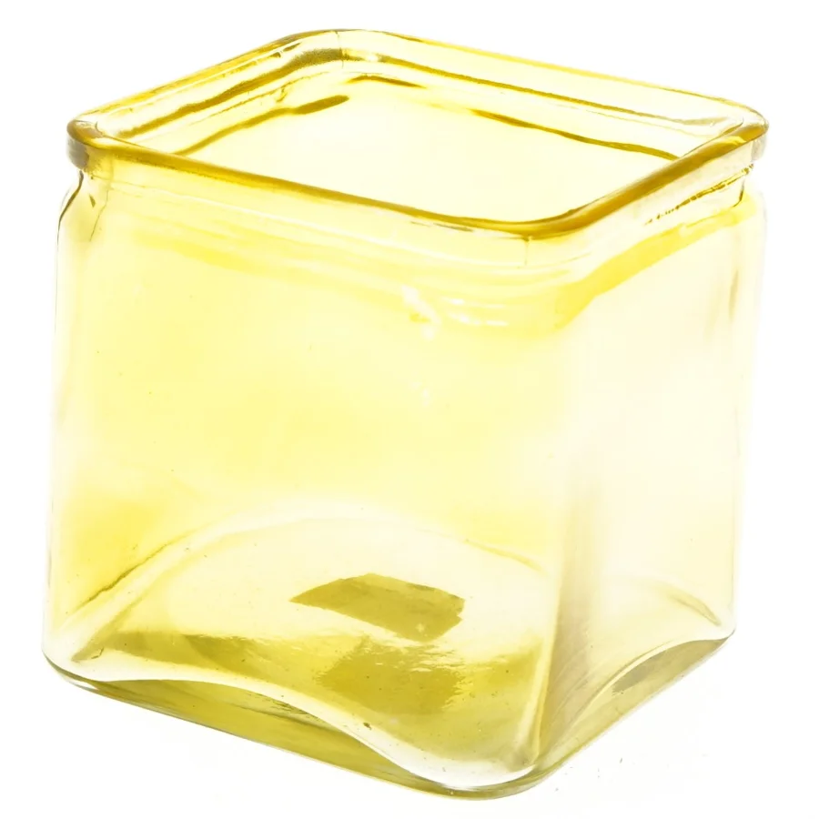 Kvadratisk gul glasbeholder (str. 12x12x12 cm)