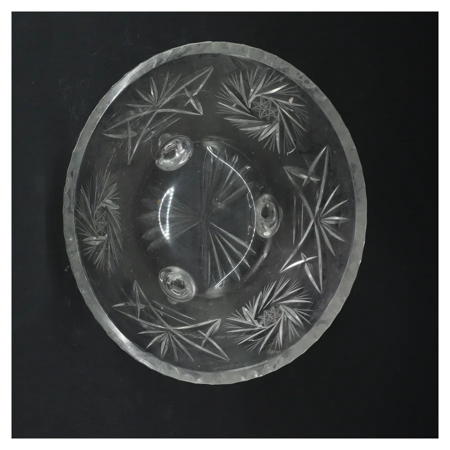 Glas skål med mønster og ben (str. Ø 17,5 cm)