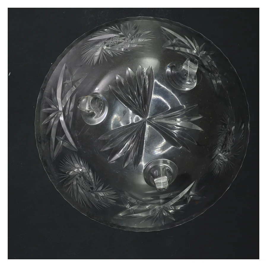 Glas skål med mønster og ben (str. Ø 17,5 cm)