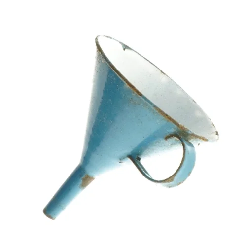 Blå metaltragt, madam blå emalje (str. Ø 12,5x15 cm)