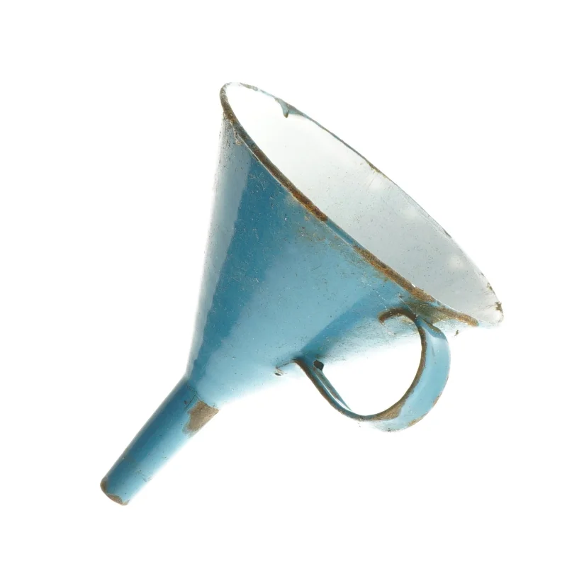 Blå metaltragt, madam blå emalje (str. Ø 12,5x15 cm)