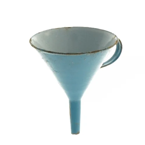 Blå metaltragt, madam blå emalje (str. Ø 12,5x15 cm)