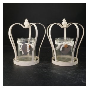 Vintage stil lysestager med hjertepynt (str. 23x22 cm)