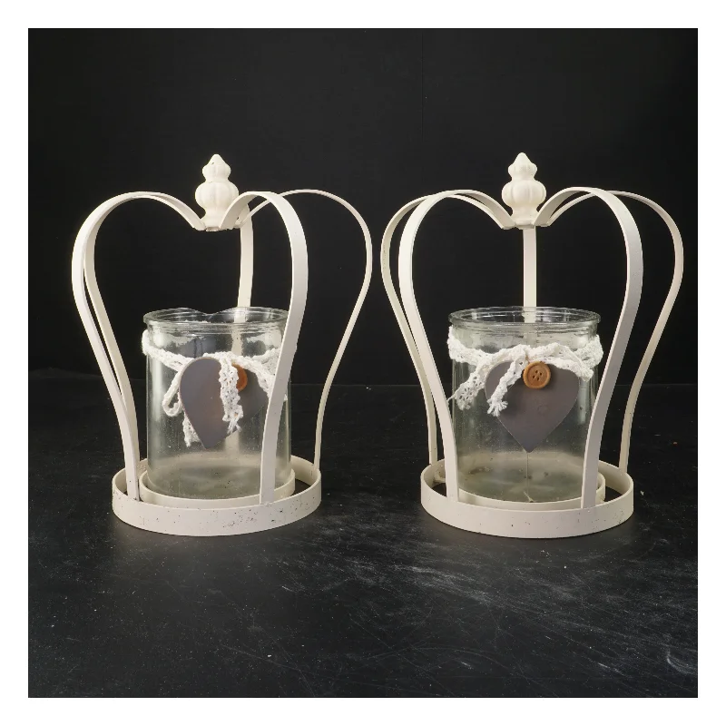 Vintage stil lysestager med hjertepynt (str. 23x22 cm)