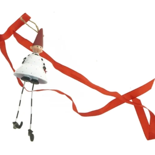 Juledekoration med rød bånd (str. 22x7 cm)