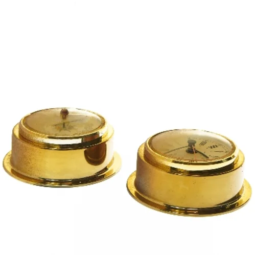 Messing vægur og barometer (str. Ø 14 cm)