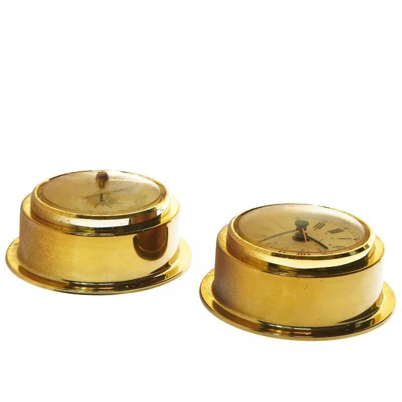 Messing vægur og barometer (str. Ø 14 cm)