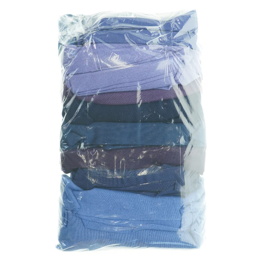 Rib-jersey stof - blå, lilla nuancer 