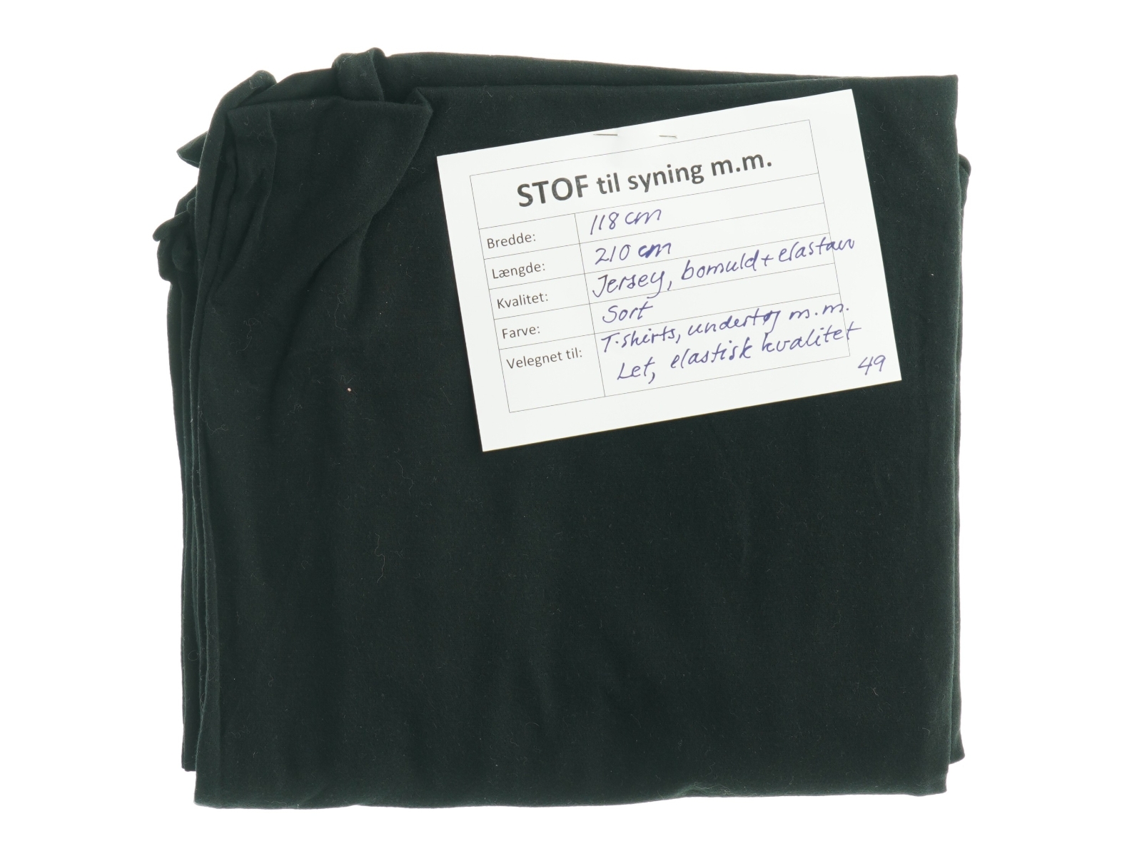 Sort jersey-stof, bomuld/elastan (118 x 210 cm)