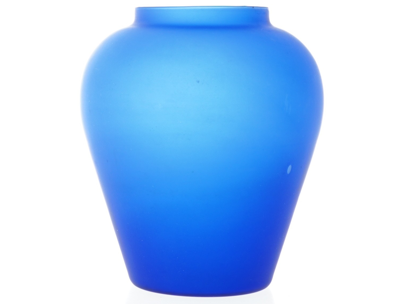 Blå vase, matteret glas (str. 15,5 x 13 cm)
